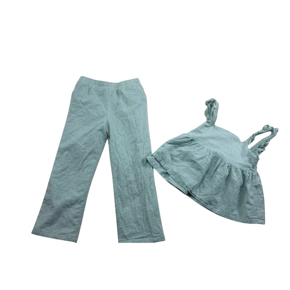 Cupcakes and Cashmere Girls Sage Green Eyelet Peplum Top & Pants Set Size M 7-8